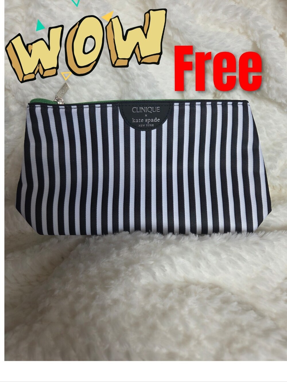 Free  kate spade×Clinique  Black and White Striped Cosmetic Pouch!!